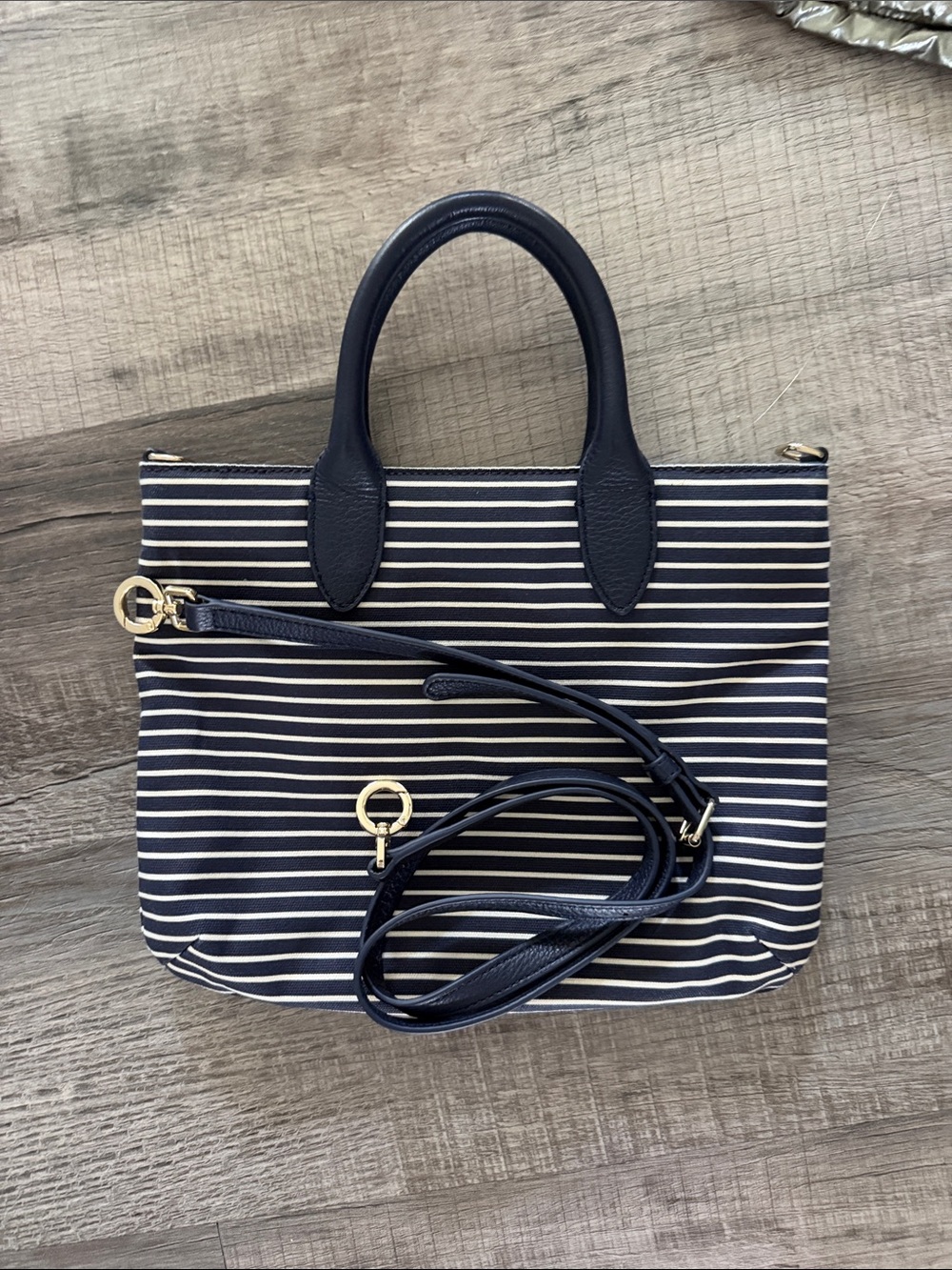 Talbot’s Navy and White Striped Women's Tote Bag with Removable Strap NWOT